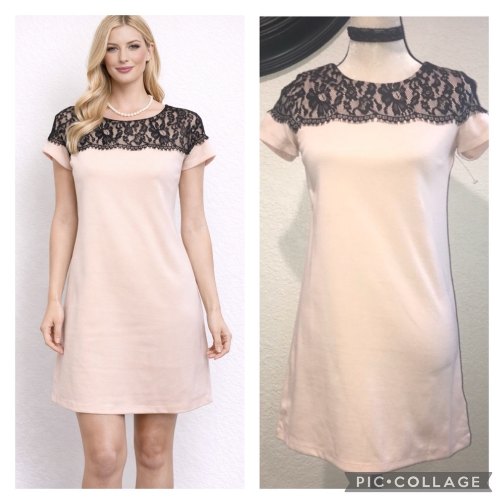 Light peach with black lace overlay dress